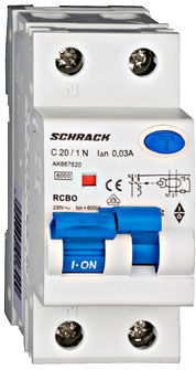 Schrack Ak667620 Differential Interrupter Rcbo 1p+n 20A 30mA 6kA Curve C Type A Protection