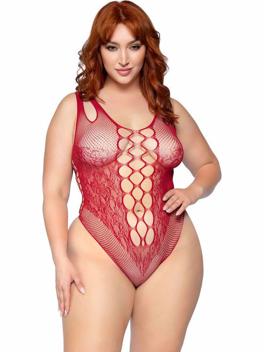 Body Sexy Transparent Din Plasă Dublu Strap Burgundy Plus Size