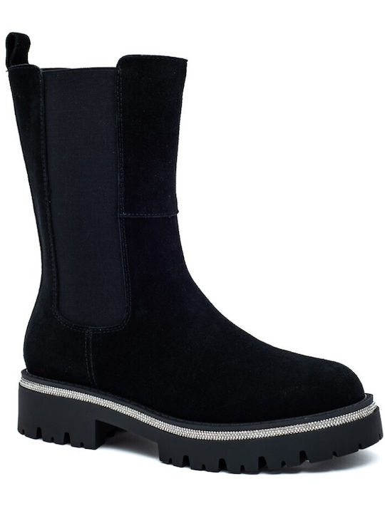 Leder Stiefeletten Damen Schwarz