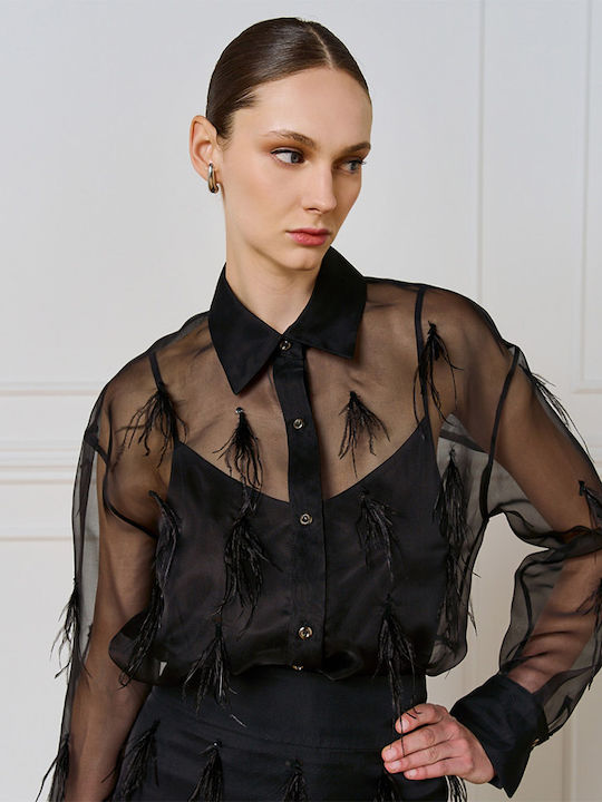 Langärmelig Damen Hemd Black