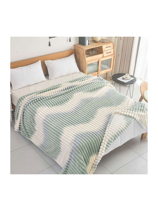 SpitiBazaar Κουβέρτα Βελουτέ Μονή 160x240εκ. Βεραμάν - Λευκό