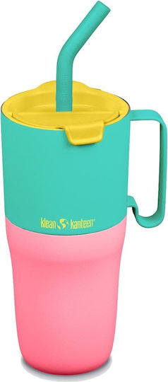 Klean Kanteen Rise Handled Tumbler Thermos Stainless Steel BPA Free 768ml Turquoise Kaleidoscope with Straw and Handle