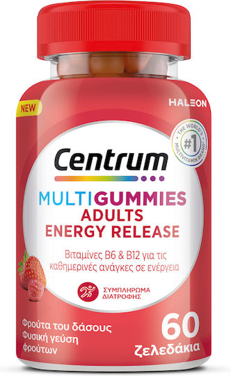 Centrum MultiGummies Adult Energy Release Πολυβιταμίνη για Ενέργεια, το Νευρικό Σύστημα & την Υγεία των Οστών 60 ζελεδάκια