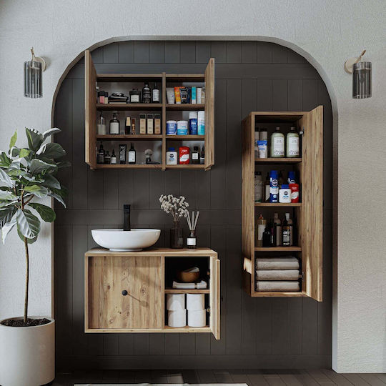 SteweHome Badezimmer Waschtisch-Einheiten Gusto 3 Stück Mit Waschbecken Spiegel & Spalte – MDF & Keramik