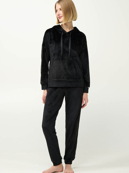 Vamp Winter Damen Pyjama-Set Black