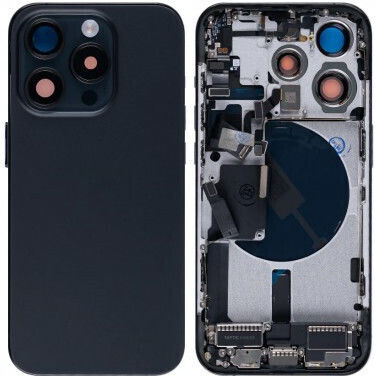 Apple iPhone 15 Pro Full Housing All Parts Vibra NFC Charging Connector Power Volume Flash Flex SIM Tray Black Titanium Grade A