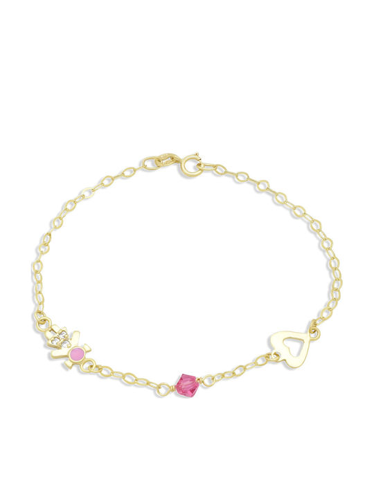 Goldjewels Kids Bracelet Chain from Gold 9K with Heart & Stones