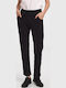 Women's Fabric Trousers Push-up with Elastic Straight Line Black