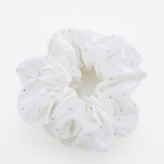 Surițe Elegante de Păr din Satin Decorate cu Strasuri - Alb