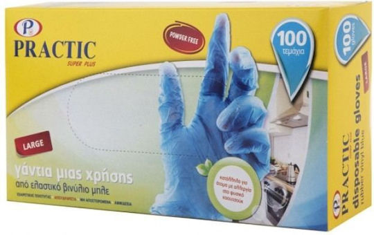 Practic Γάντια Βινυλίου Με Πούδρα σε Μπλε Χρώμα 100τμχ