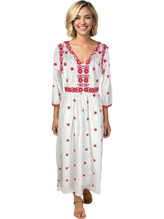 Καλοκαιρινό Maxi Φόρεμα White, Red