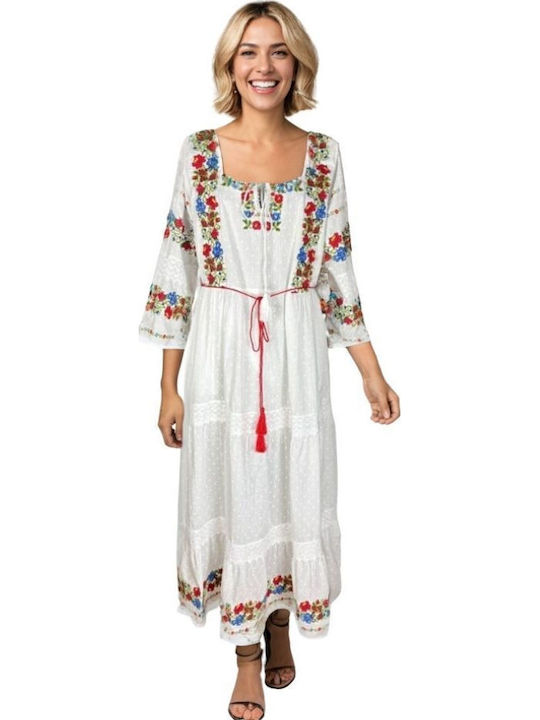 Summer Maxi Dress White Green