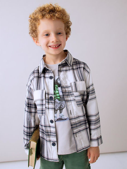 Kids Checked Shirt Long Sleeve Gray