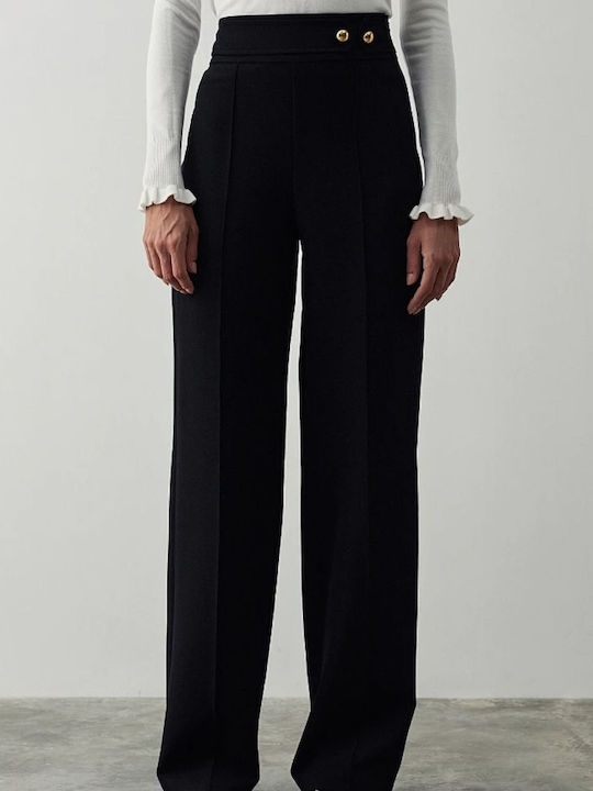 Damen Hoch tailliert Stoff Hose Black