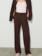 Women's High-waisted Fabric Trousers Regular Fit Chocolate