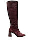 Leather Medium Heel Women's Boots Burgundy