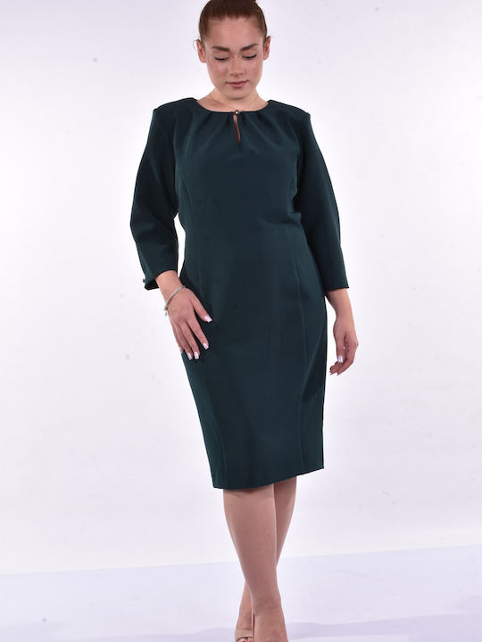 Midi Dress with 3/4 Sleeve Green