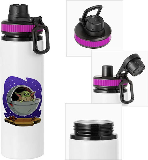 Koupakoupa Baby Yoda Mandalorian Kids Water Bottle from Aluminium Star Wars with Screw-on Cap Non Spill Purple 850ml
