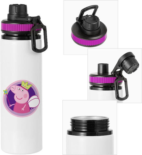 Koupakoupa Queen Kids Water Bottle from Aluminium Peppa Pig with Screw-on Cap Non Spill Purple 850ml