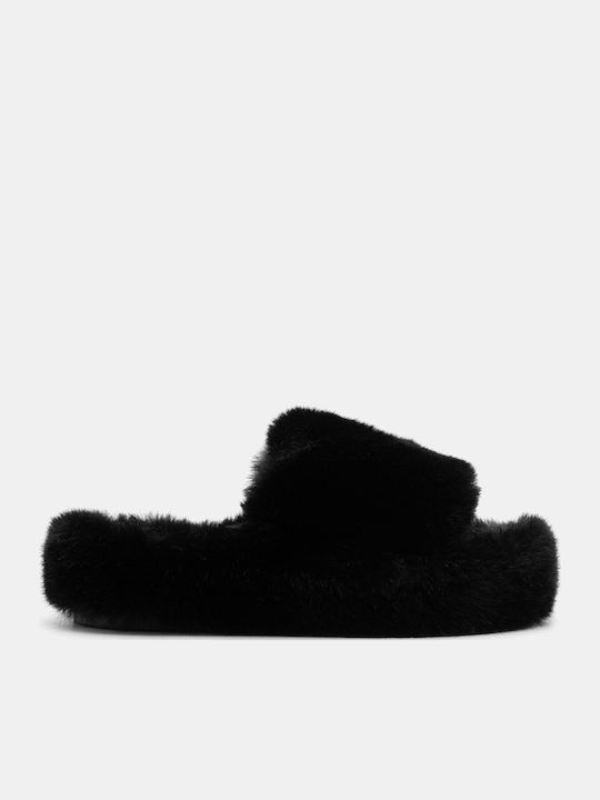 Winter Women's Slippers with Fur Black