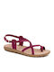 Lolita Leather Women's Flat Sandals in Burgundy Color
