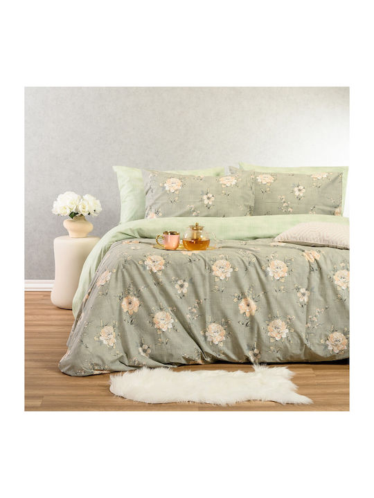 Melinen Gianna Σετ Σεντόνια Διπλά με Λάστιχο 150x200+32εκ. Grey/aqua (4τμχ)