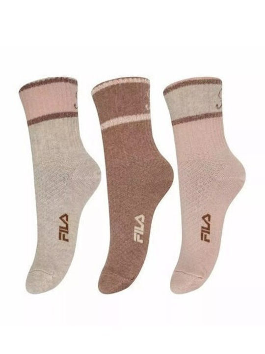 FILA Παιδικές Κάλτσες Αθλητικές Normal Plain Πολύχρωμες, Cream 3 Ζευγάρια