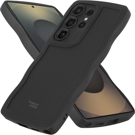HappyCase Wavy Umschlag Rückseite Silikon mit Band Schwarz (Galaxy S25 Ultra,Samsung S25 Ultra)