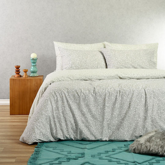 Melinen Leo Bettbezug-Set 165 x 245 cm Einzelbett mit Kissenbezug Aqua/Grau