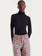 Winter Women's Blouse Turtleneck Long Sleeve Black