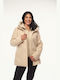 Women's Ecru Coat with Hood