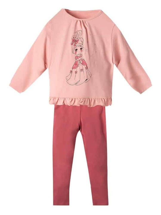 Nek Kids Wear Kids Sweatpants Set Powder with Dusty Apple
