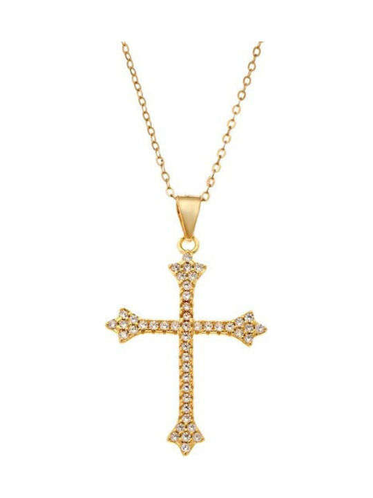 Senza Women's Cross from Gold Plated Silver wit...