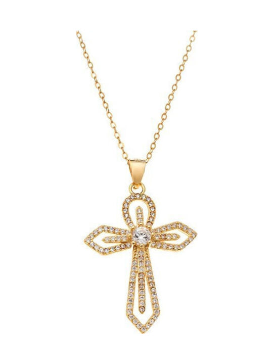 Senza Women's Cross from Gold Plated Silver wit...