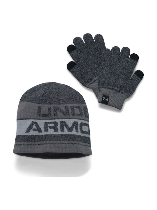 Kids Beanie Set with Gloves Knitted Black