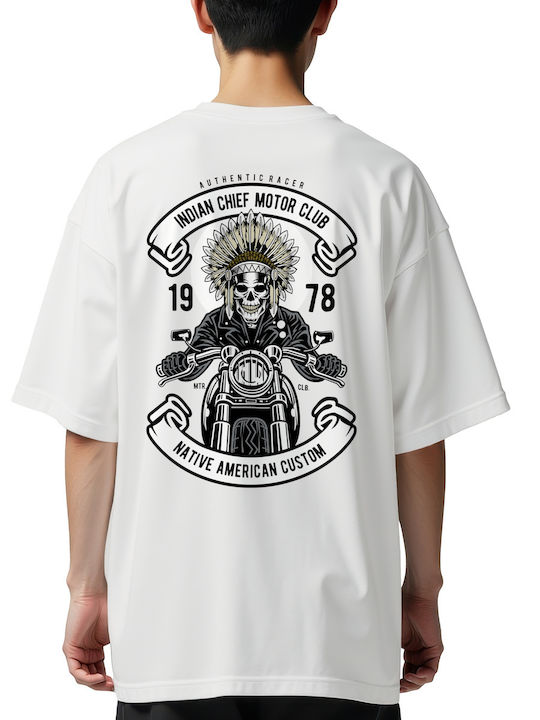 Oversized T-shirt Indian Chief Biker Pop Culture White
