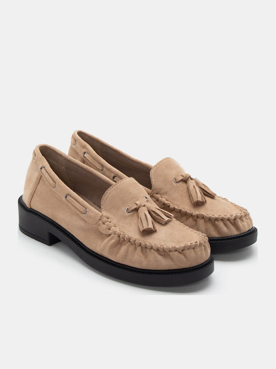 Luigi Women's Moccasins in Beige Color