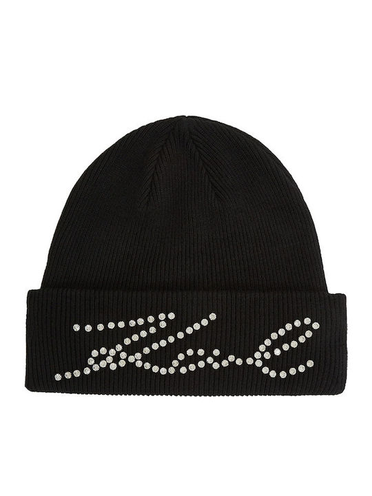 K Signature Beanie Unisex Beanie Knitted in Black color