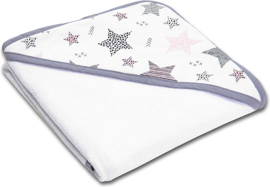 Kidizi Βρεφική Κάπα-Μπουρνούζι με Κουκούλα All Pink Stars White 90x90εκ.