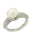 Psomas Ring with Pearls & Zircon made of White gold 14K