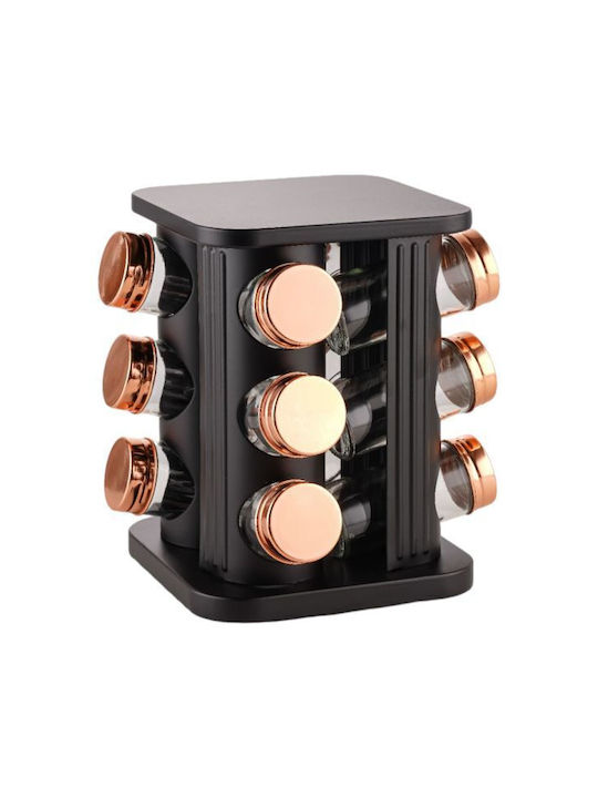 Felhome Metallic Tabletop Rotating Spice Rack Black 12pcs