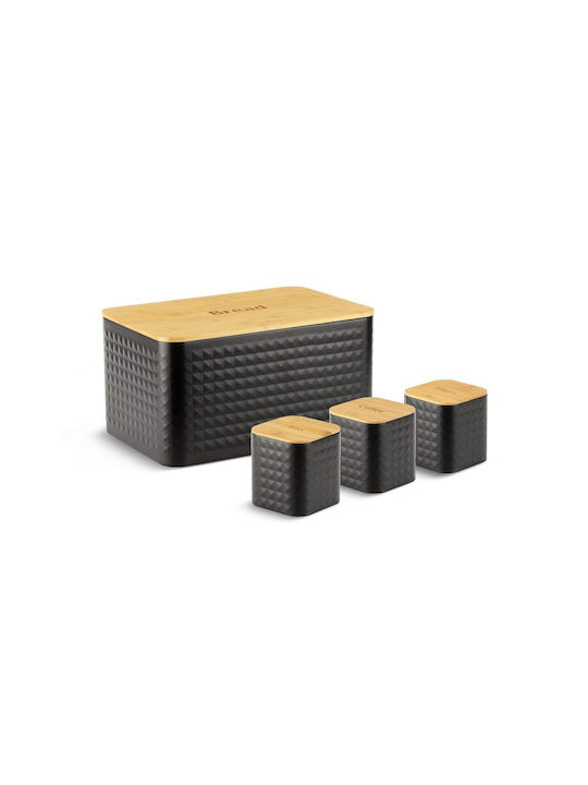 Edenberg Bread Box Set 4 Pieces Jars for Coffee Sugar Tea with Lid Wooden Brown 35.5x23x12.3cm 4 Pieces