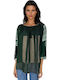 Bluza Damă Bumbac Mânecă Lungă Floral Verde Mușchi
