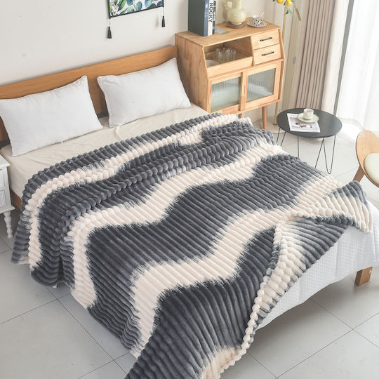 My Home Luxury Κουβέρτα Fleece Υπέρδιπλη 220x240εκ. Εκρού - Μπλε