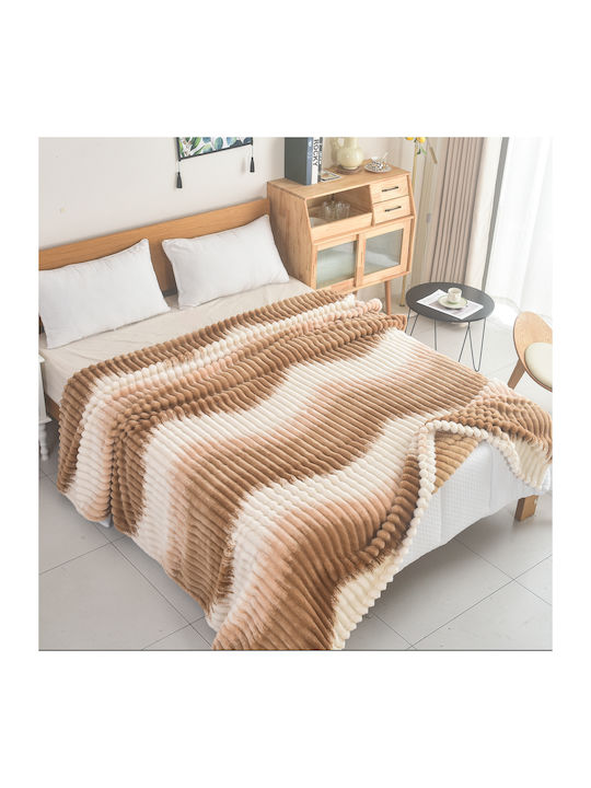My Home Luxury Κουβέρτα Fleece Υπέρδιπλη 220x240εκ. Εκρού - Καφέ