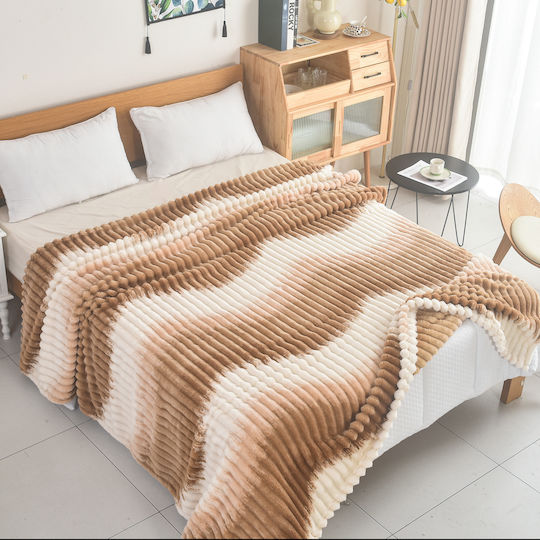 My Home Luxury Κουβέρτα Fleece Υπέρδιπλη 220x240εκ. Εκρού - Καφέ