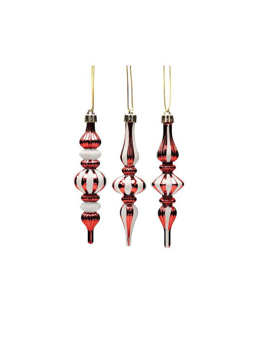 Hängender Stalaktit Ornament Kunststoff Rot Set 3Stück