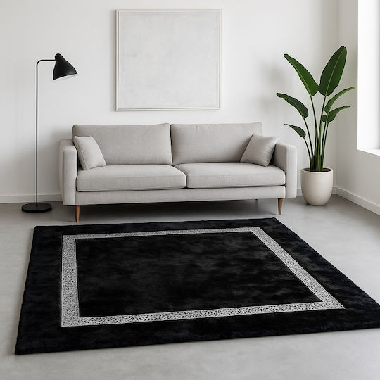 Saray Home Rabbit Luxurius Set Modern Schlafzimmer-Teppichsets Synthetisch,Polyester/Cotton/Leather Black-silver DSN01 BLCSLV 3Stück