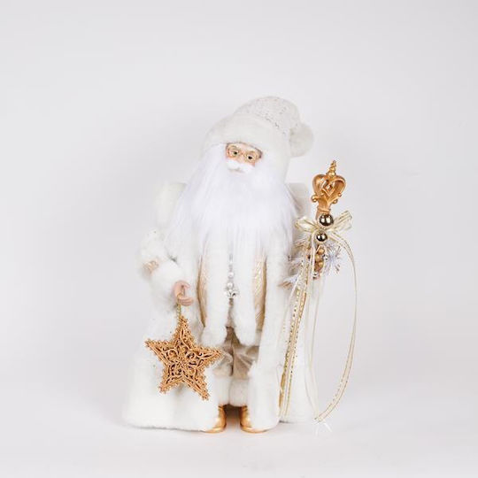 Weihnachtsmann Weißes Fell Goldener Stab 46cm