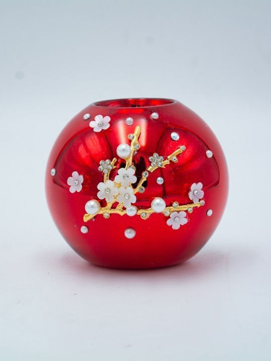 Kerzenleuchter Rot Weiße 3D Blumen 8,5x10cm